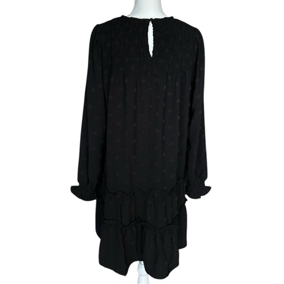 UMGEE Black Swiss Dot Mini Dress sz M Ruffles Balloon Sleeve Smocked Yoke #C3421 - Picture 3 of 10